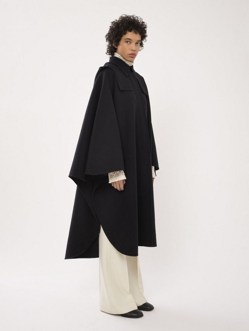 Chloe Hooded Cape Coats Black | CHE-SR13820