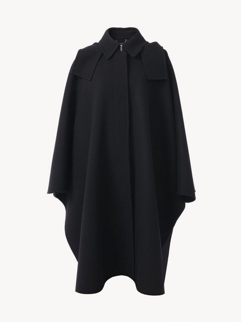 Chloe Hooded Cape Coats Black | CHE-SR13820