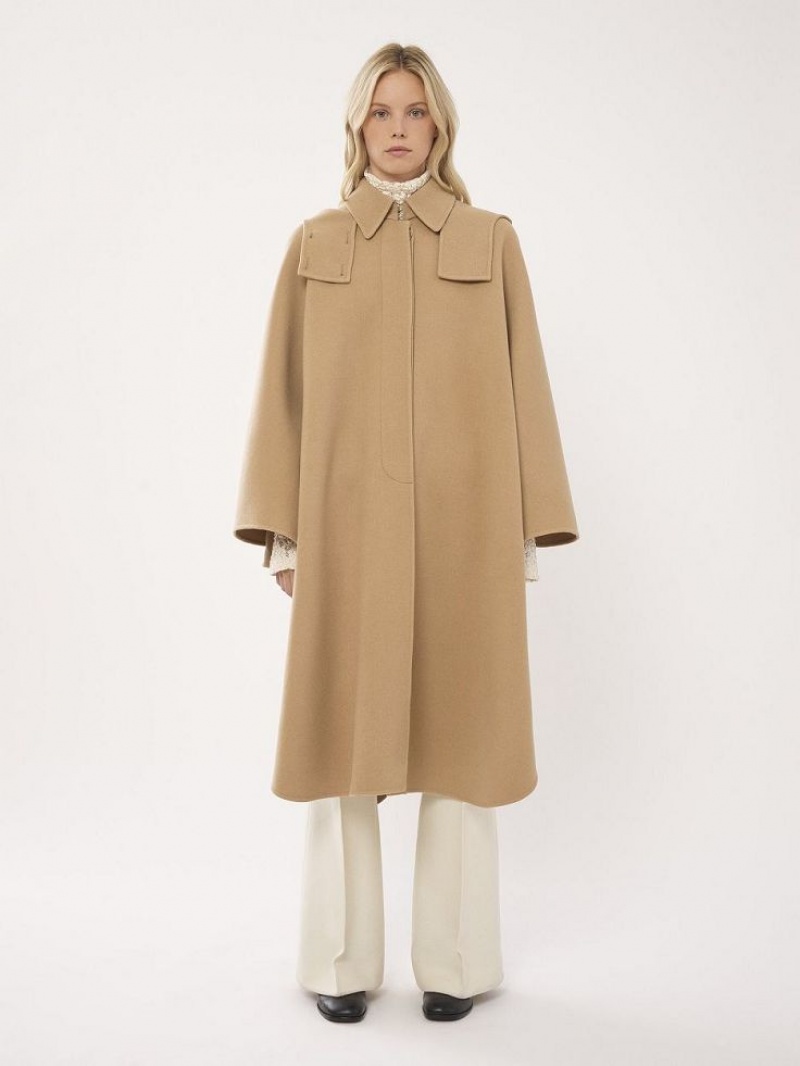 Chloe Hooded Cape Coats Pearl Beige | CHE-SR13821