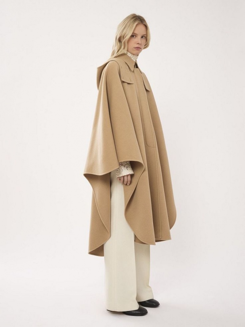 Chloe Hooded Cape Coats Pearl Beige | CHE-SR13821