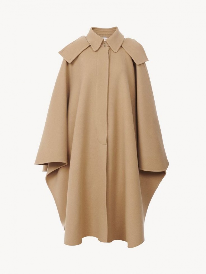 Chloe Hooded Cape Coats Pearl Beige | CHE-SR13821