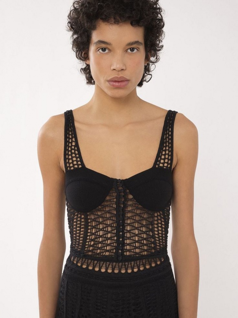 Chloe Knitted Bustier Tops Black | CHE-SR13890