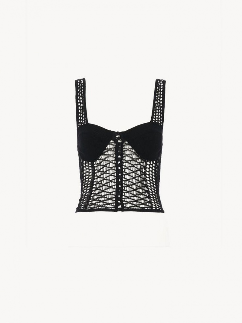 Chloe Knitted Bustier Tops Black | CHE-SR13890