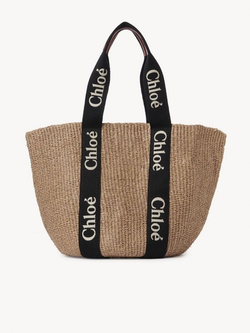 Chloe Large Woody Basket Tote Bags BLACK - BEIGE 1 | CHE-SR13333