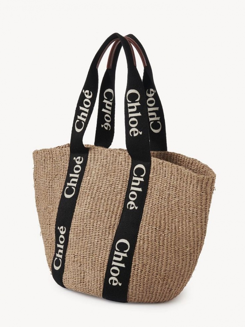 Chloe Large Woody Basket Tote Bags BLACK - BEIGE 1 | CHE-SR13333