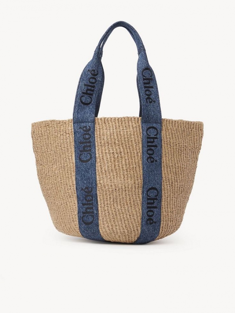 Chloe Large Woody Basket Tote Bags Denim | CHE-SR13331