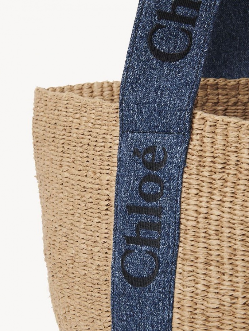 Chloe Large Woody Basket Tote Bags Denim | CHE-SR13331