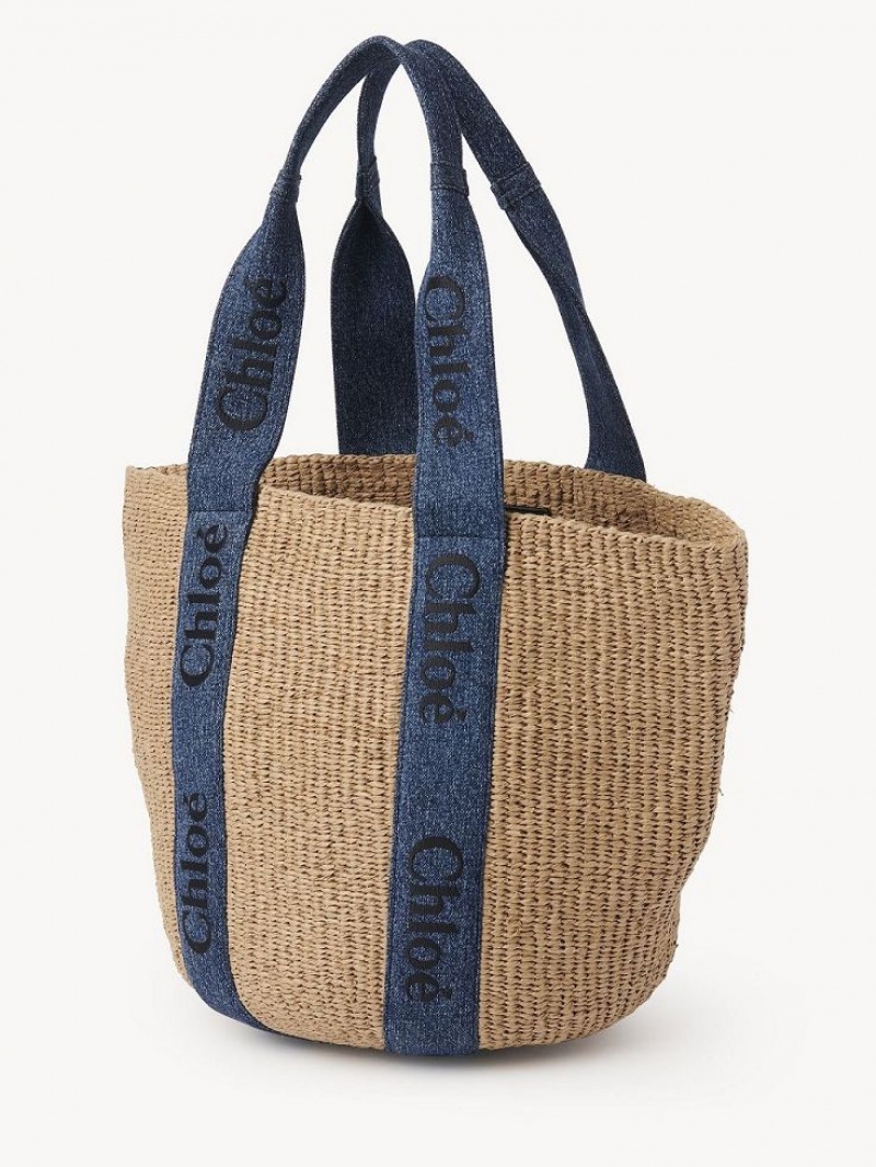 Chloe Large Woody Basket Tote Bags Denim | CHE-SR13331