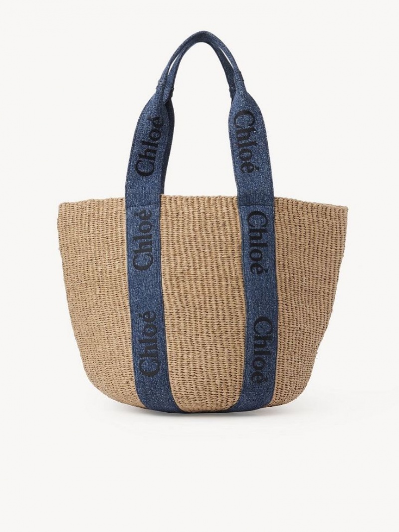 Chloe Large Woody Basket Tote Bags Denim | CHE-SR13331