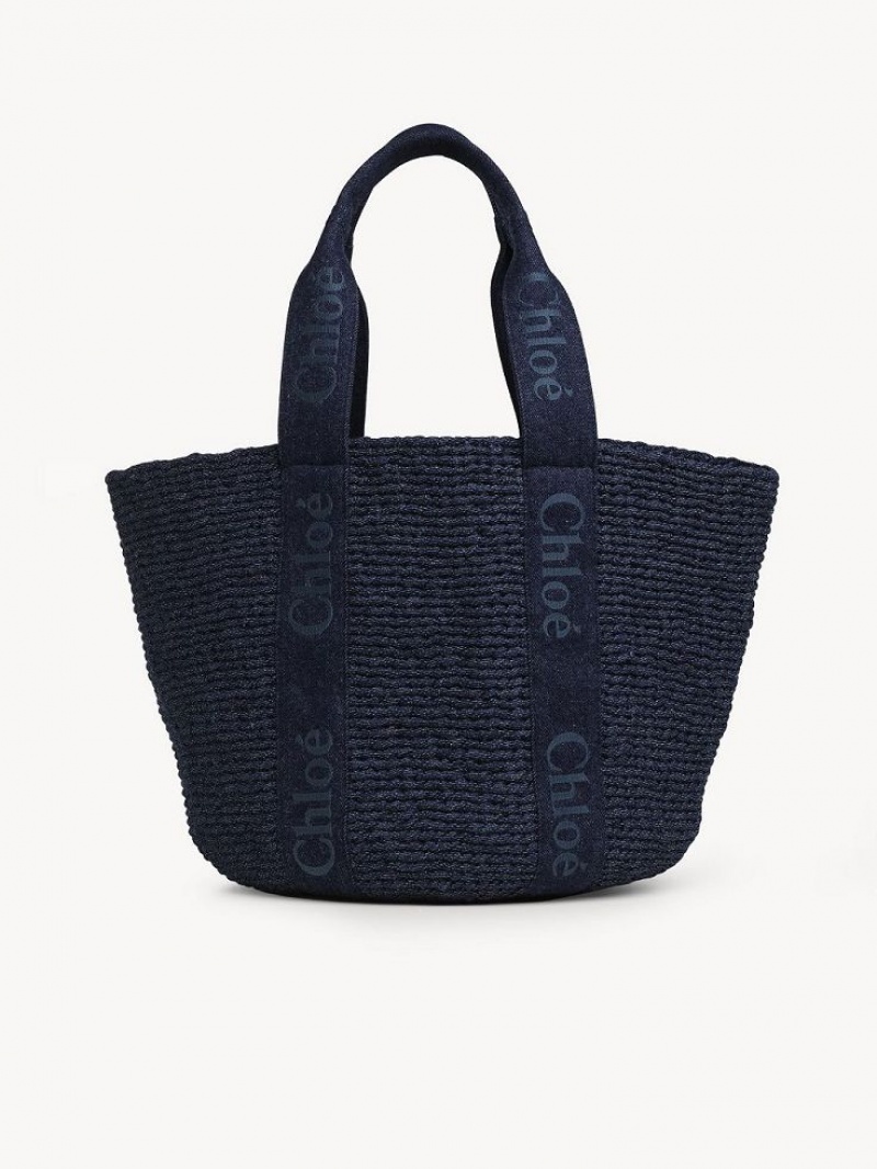 Chloe Large Woody Basket Tote Bags Denim | CHE-SR13289