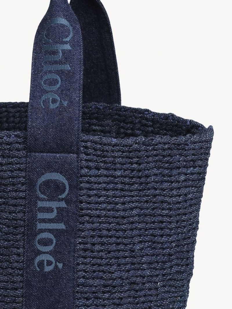 Chloe Large Woody Basket Tote Bags Denim | CHE-SR13289