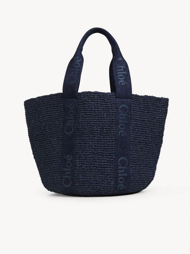 Chloe Large Woody Basket Tote Bags Denim | CHE-SR13289