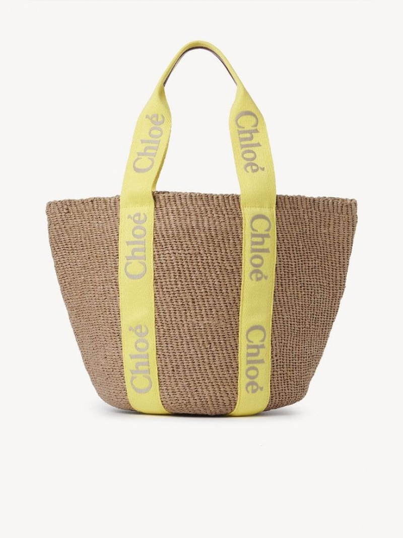 Chloe Large Woody Basket Tote Bags YELLOW - BEIGE 1 | CHE-SR13330