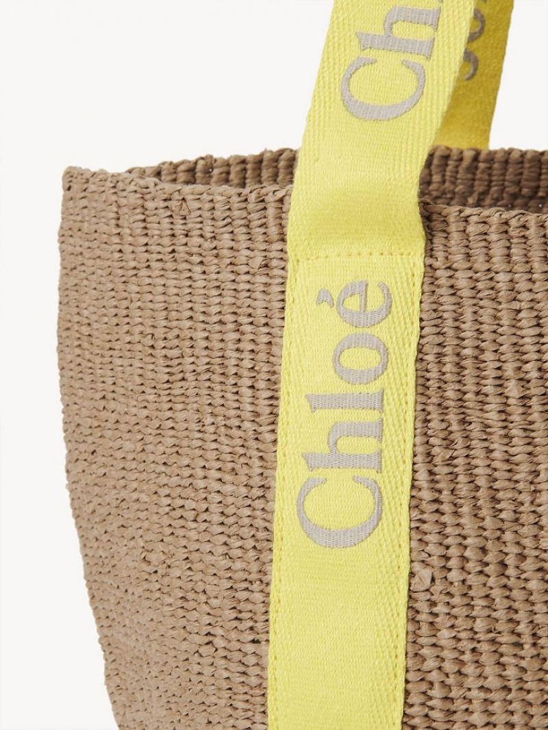 Chloe Large Woody Basket Tote Bags YELLOW - BEIGE 1 | CHE-SR13330