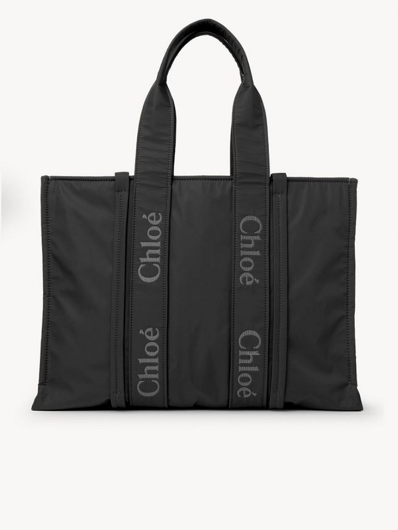 Chloe Large Woody Shoulder Bags Black | CHE-SR13430