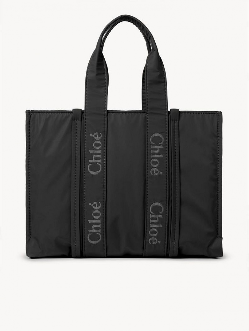 Chloe Large Woody Shoulder Bags Black | CHE-SR13430