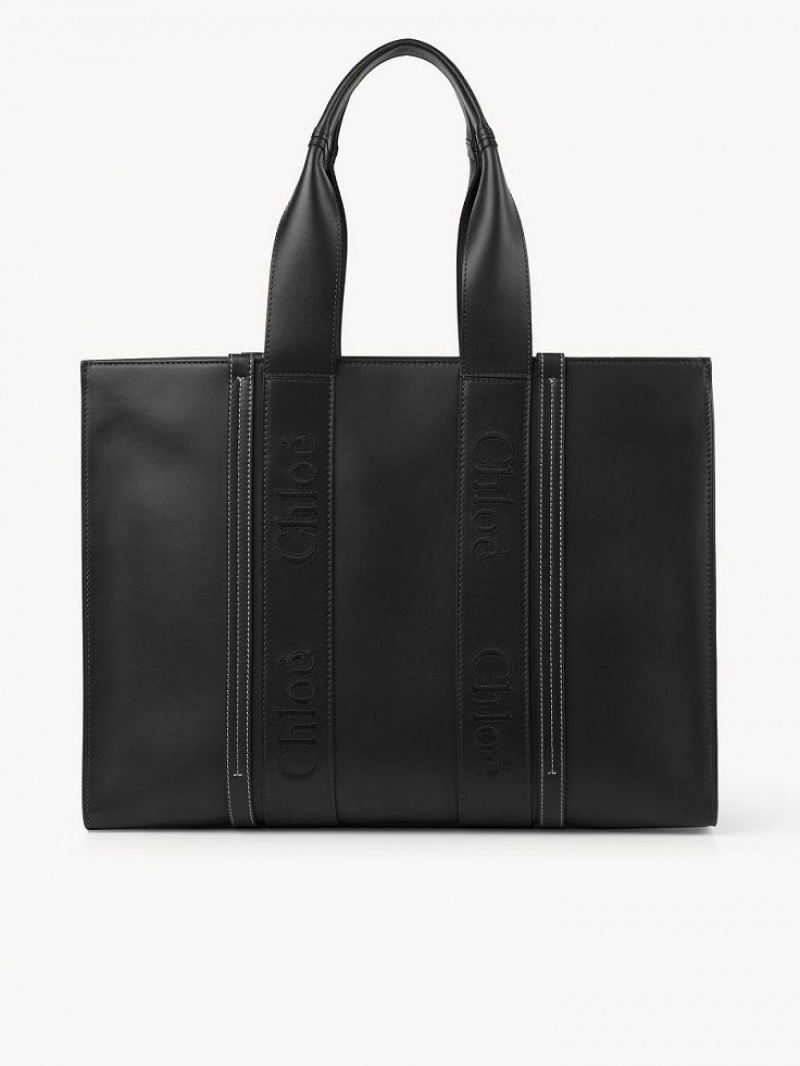 Chloe Large Woody Tote Bags Black | CHE-SR13306