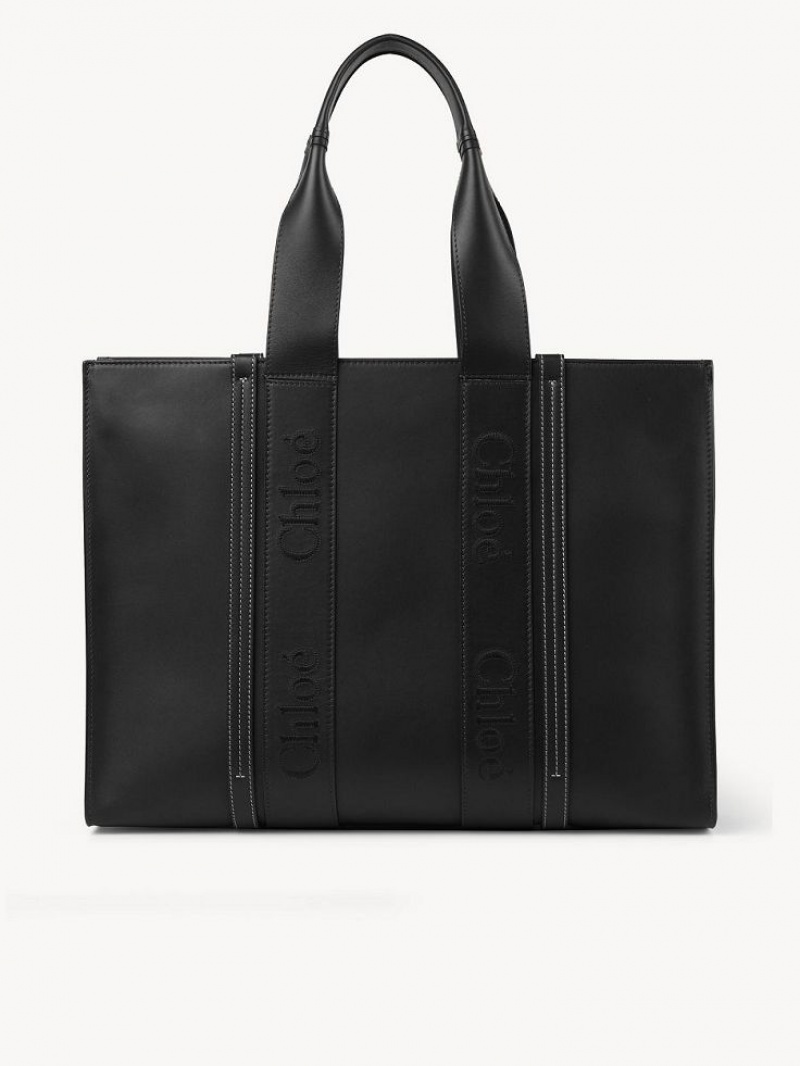 Chloe Large Woody Tote Bags Black | CHE-SR13306