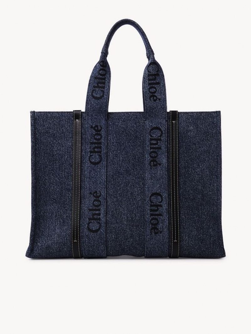 Chloe Large Woody Tote Bags Denim | CHE-SR13305