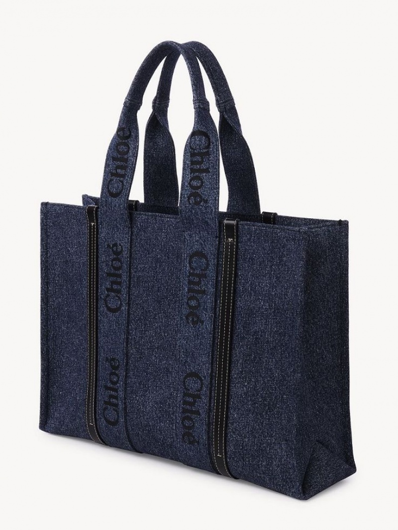 Chloe Large Woody Tote Bags Denim | CHE-SR13305