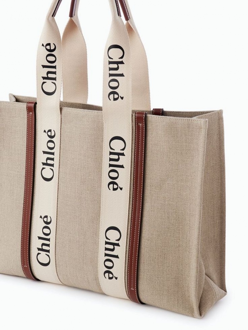 Chloe Large Woody Tote Bags WHITE - BROWN 1 | CHE-SR13321