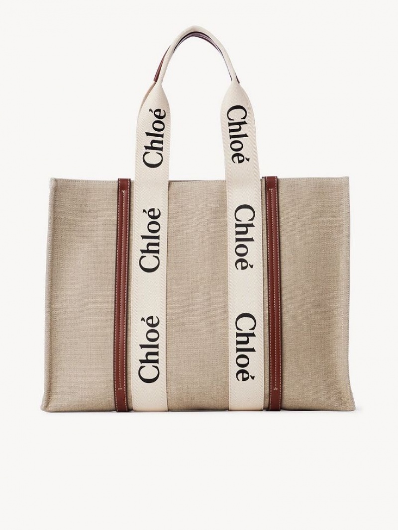 Chloe Large Woody Tote Bags WHITE - BROWN 1 | CHE-SR13321