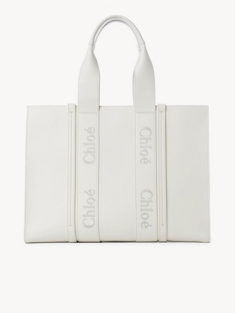 Chloe Large Woody Tote Bags White | CHE-SR13325