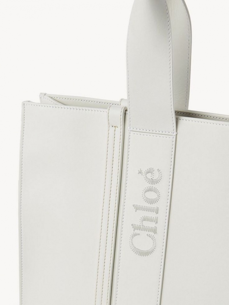 Chloe Large Woody Tote Bags White | CHE-SR13325