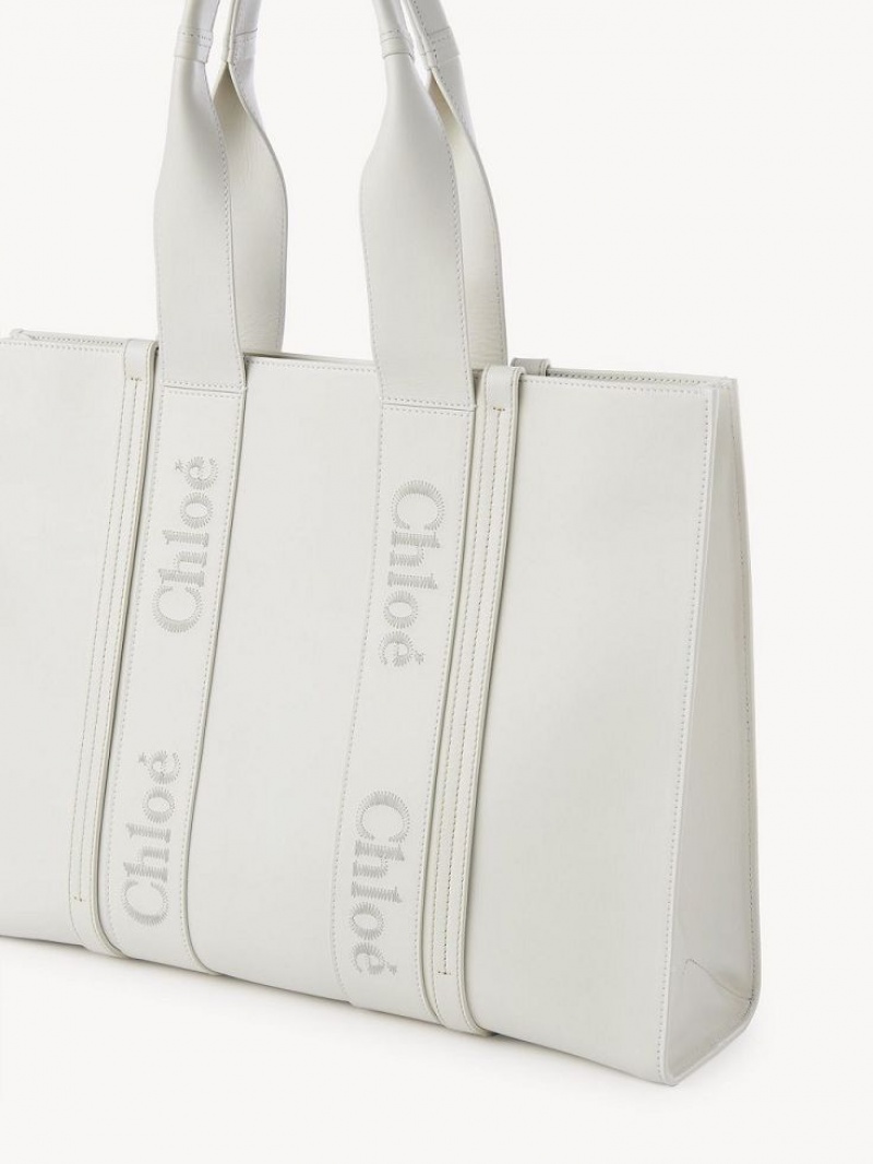 Chloe Large Woody Tote Bags White | CHE-SR13325