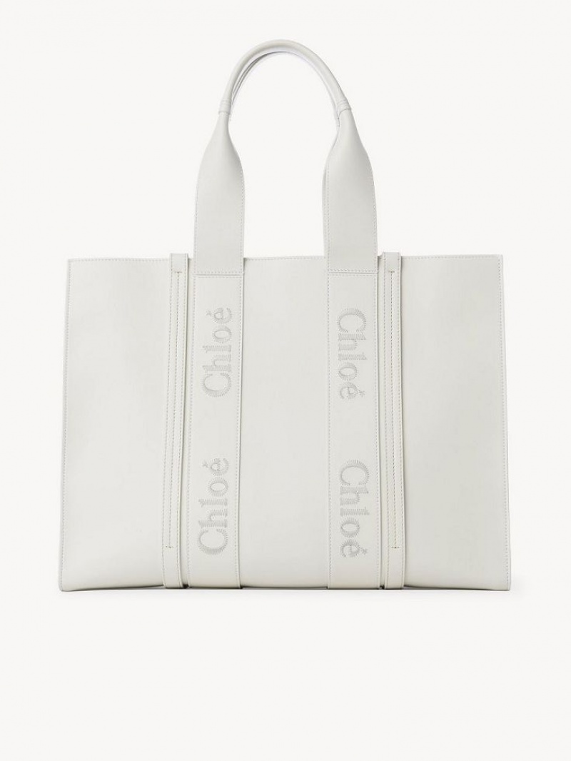 Chloe Large Woody Tote Bags White | CHE-SR13325