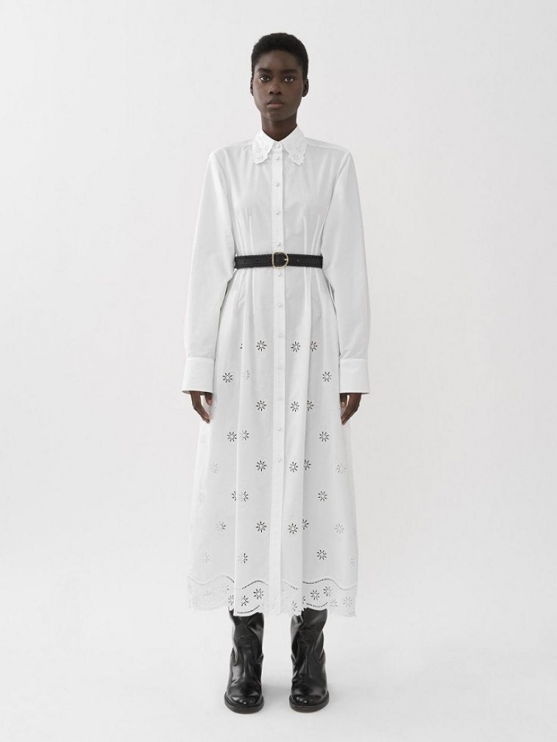 Chloe Long Shirt Dresses White | CHE-SR13831