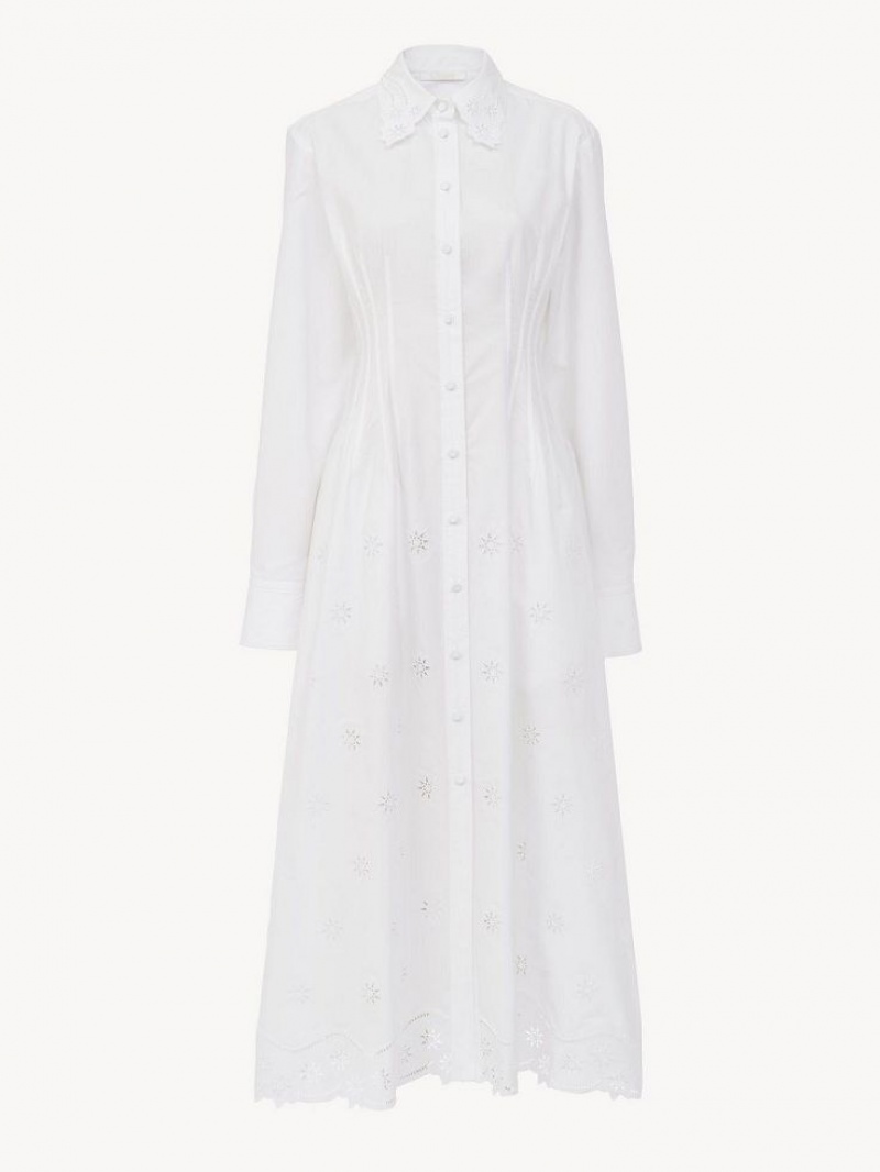 Chloe Long Shirt Dresses White | CHE-SR13831