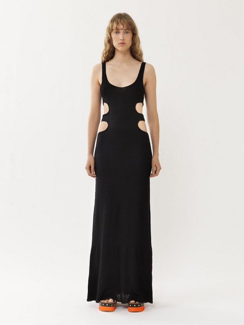 Chloe Long Tank Dresses Black | CHE-SR13841