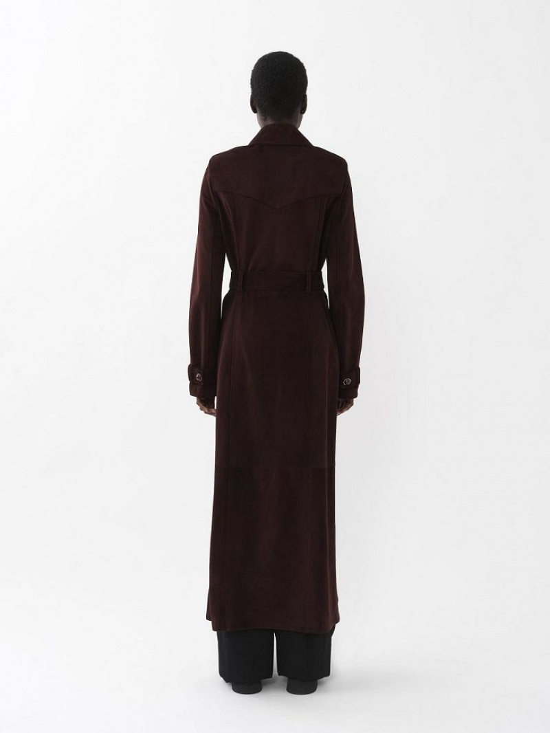 Chloe Long Trench Coat Leather DARKENED BROWN | CHE-SR14119