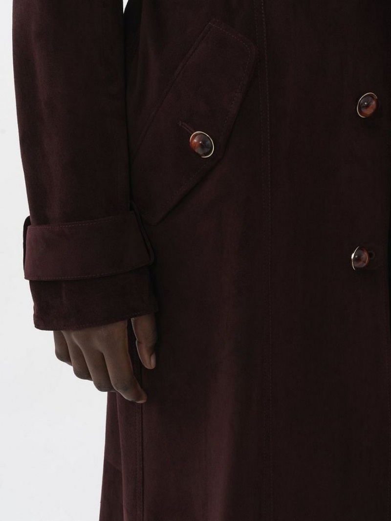 Chloe Long Trench Coat Leather DARKENED BROWN | CHE-SR14119