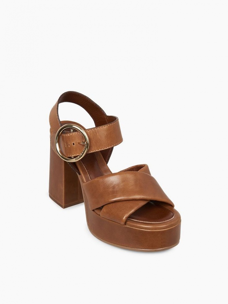 Chloe Lyna Heeled Sandals Cuoio | CHE-SR14841