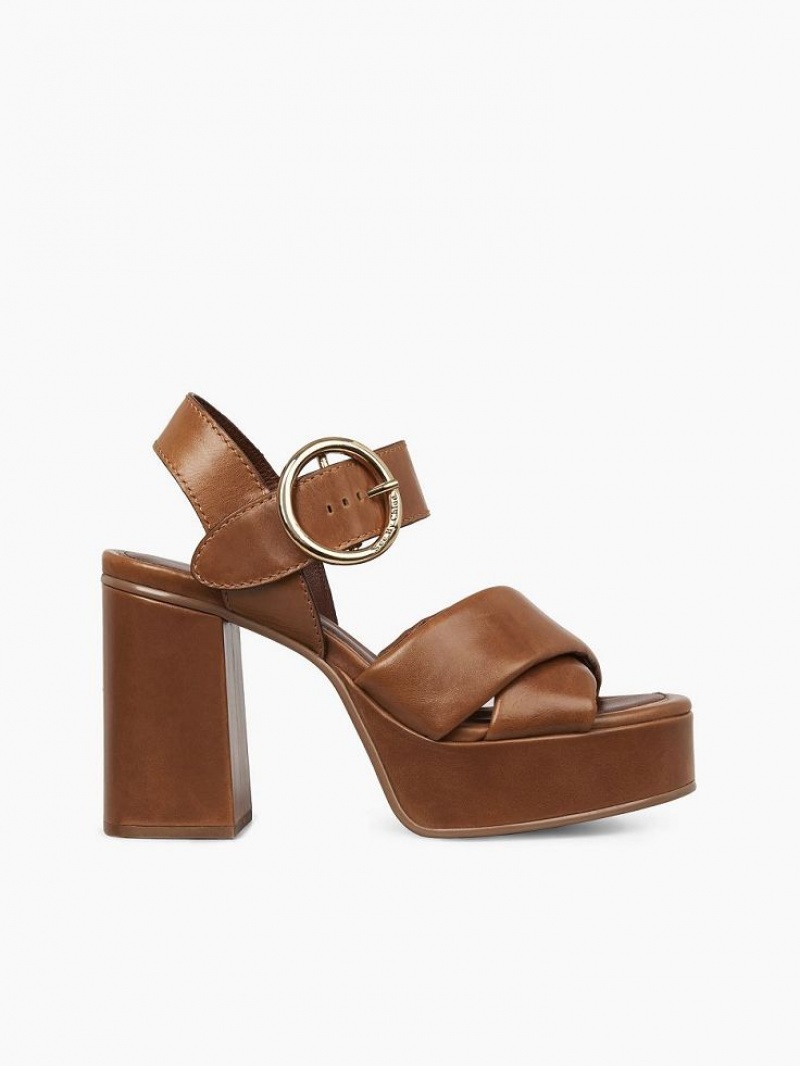 Chloe Lyna Heeled Sandals Cuoio | CHE-SR14841