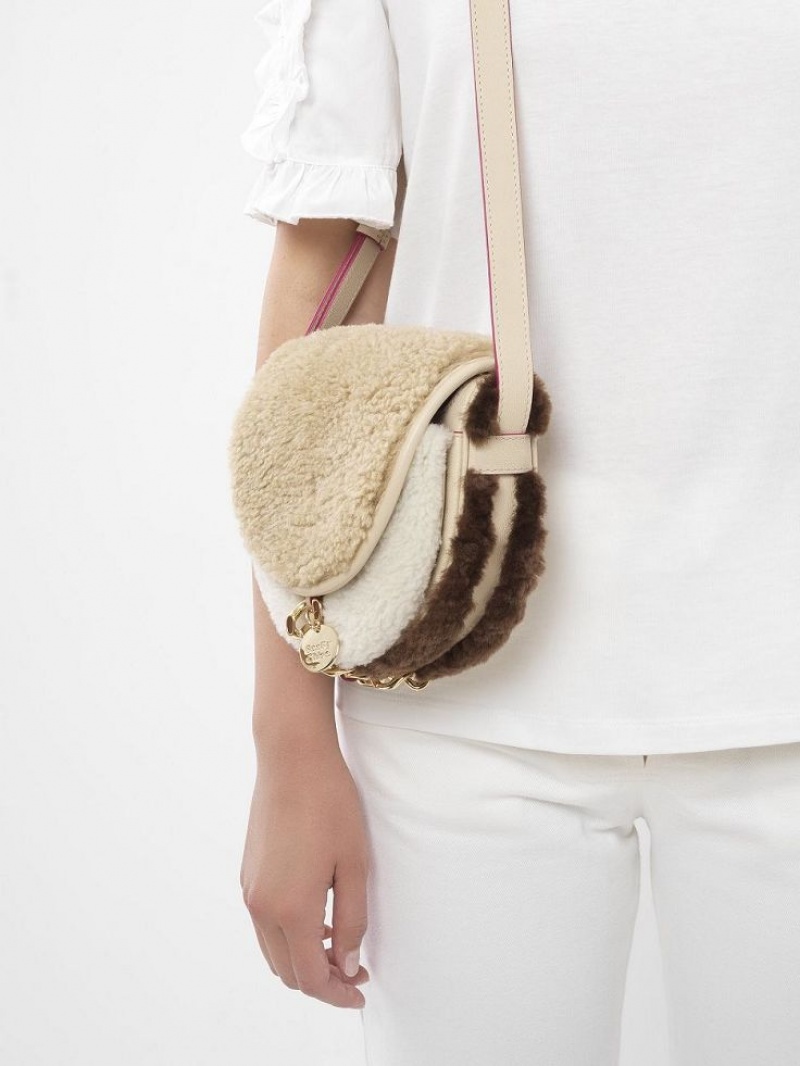 Chloe Mara Small Saddle Shoulder Bags Cement Beige | CHE-SR14604