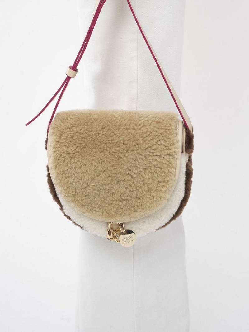 Chloe Mara Small Saddle Shoulder Bags Cement Beige | CHE-SR14604