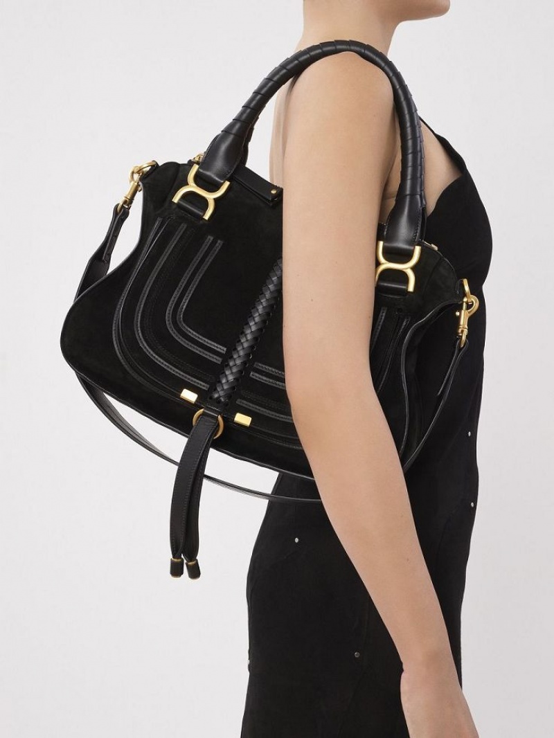 Chloe Marcie Double Carry Shoulder Bags Black | CHE-SR13438