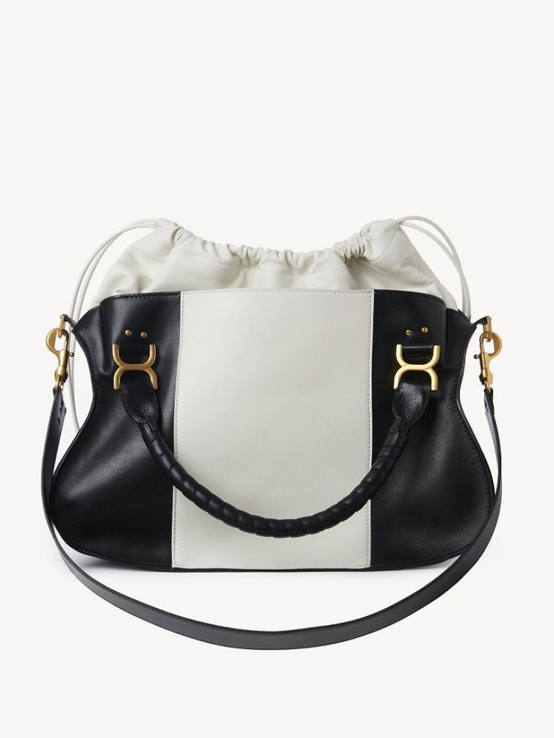 Chloe Marcie Large Double Carry Crossbody Bags BLACK - WHITE 1 | CHE-SR13469