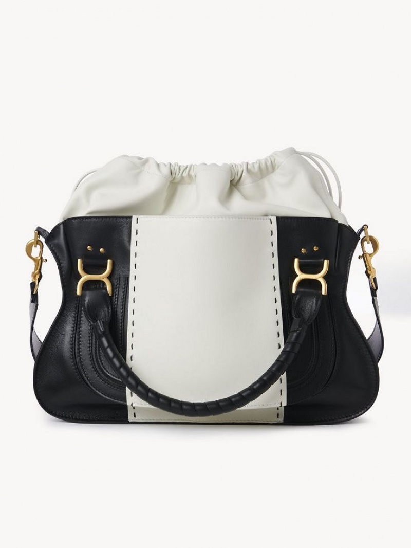 Chloe Marcie Large Double Carry Crossbody Bags BLACK - WHITE 1 | CHE-SR13469