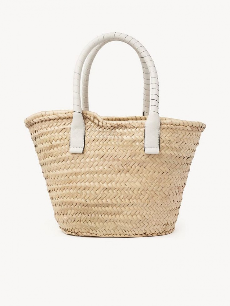 Chloe Medium Marcie Basket Tote Bags White | CHE-SR13291