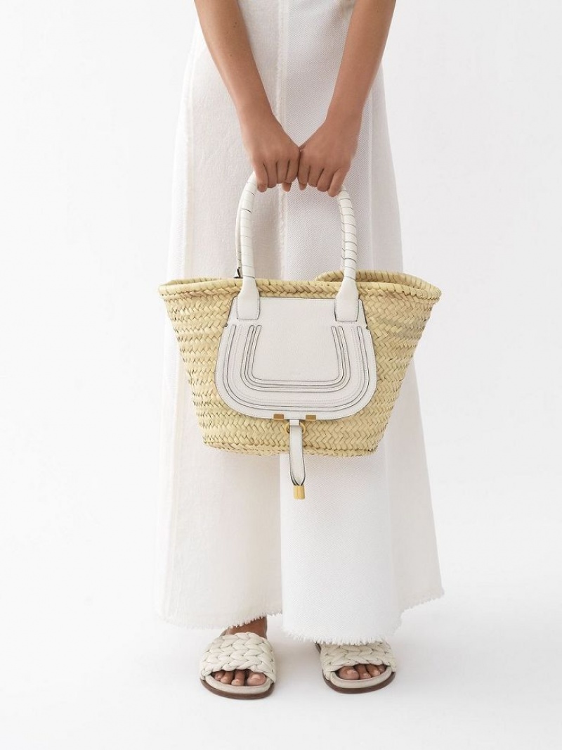 Chloe Medium Marcie Basket Tote Bags White | CHE-SR13291