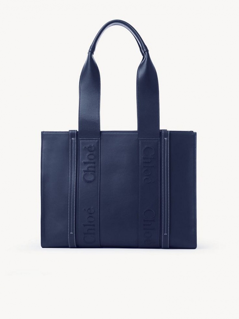 Chloe Medium Woody Shoulder Bags Night Blue | CHE-SR13432