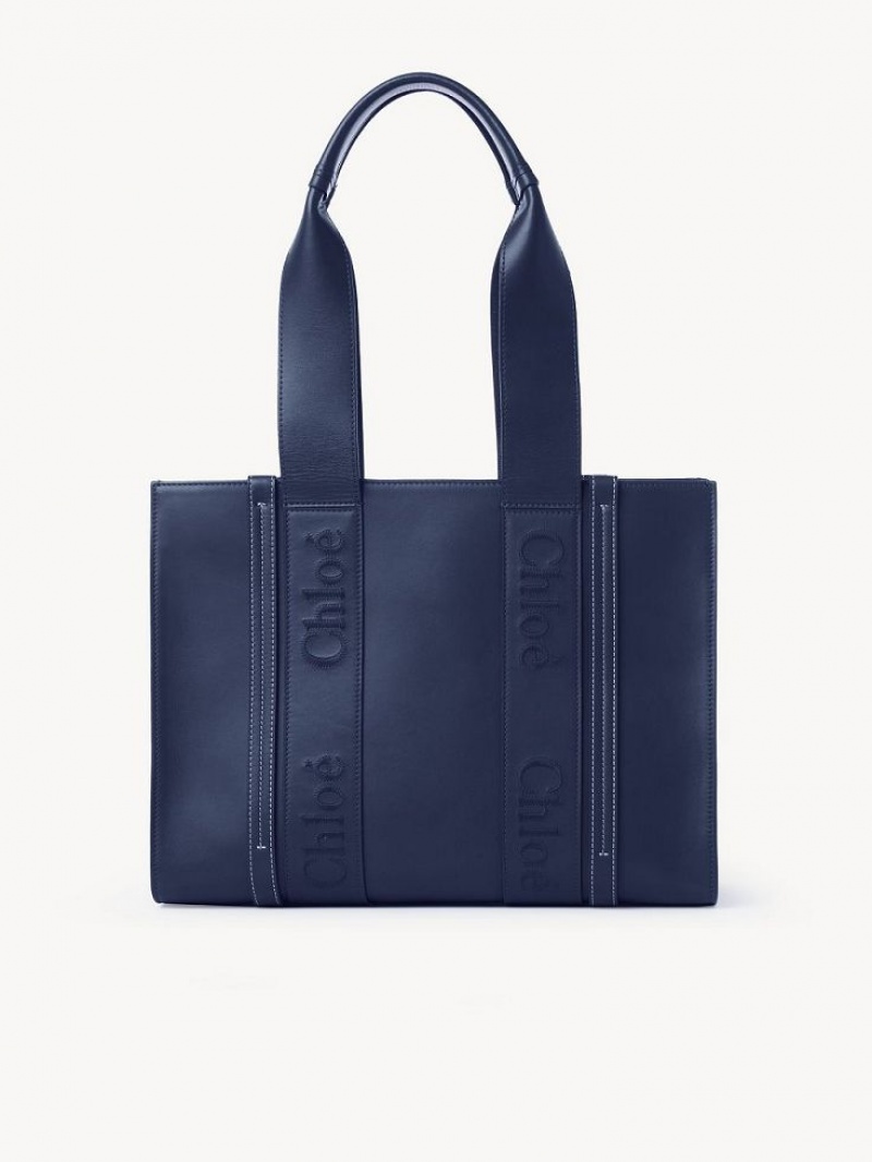 Chloe Medium Woody Shoulder Bags Night Blue | CHE-SR13432