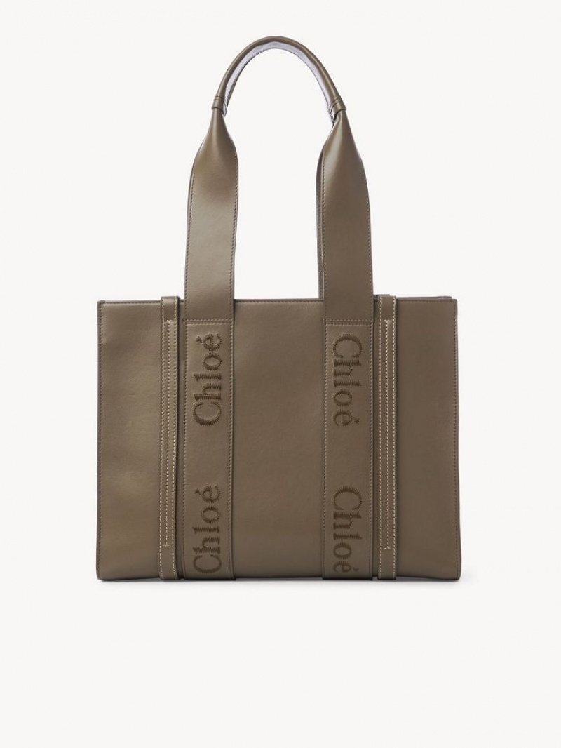 Chloe Medium Woody Tote Bags ARMY GREEN | CHE-SR13340