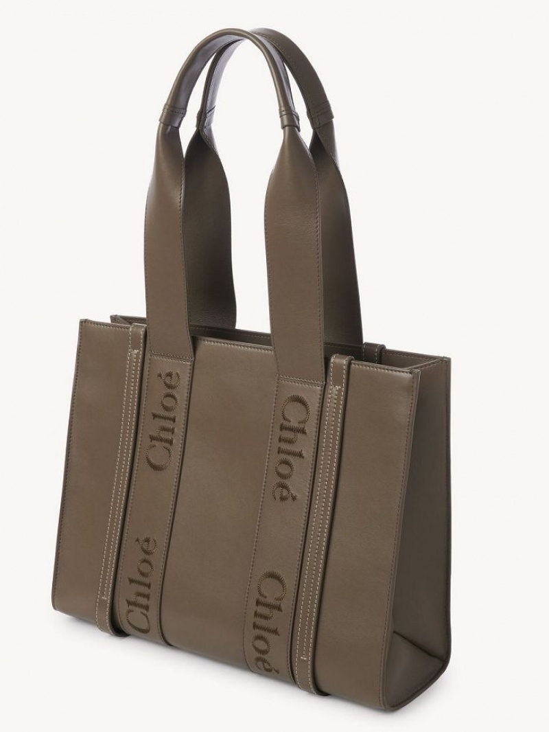 Chloe Medium Woody Tote Bags ARMY GREEN | CHE-SR13340