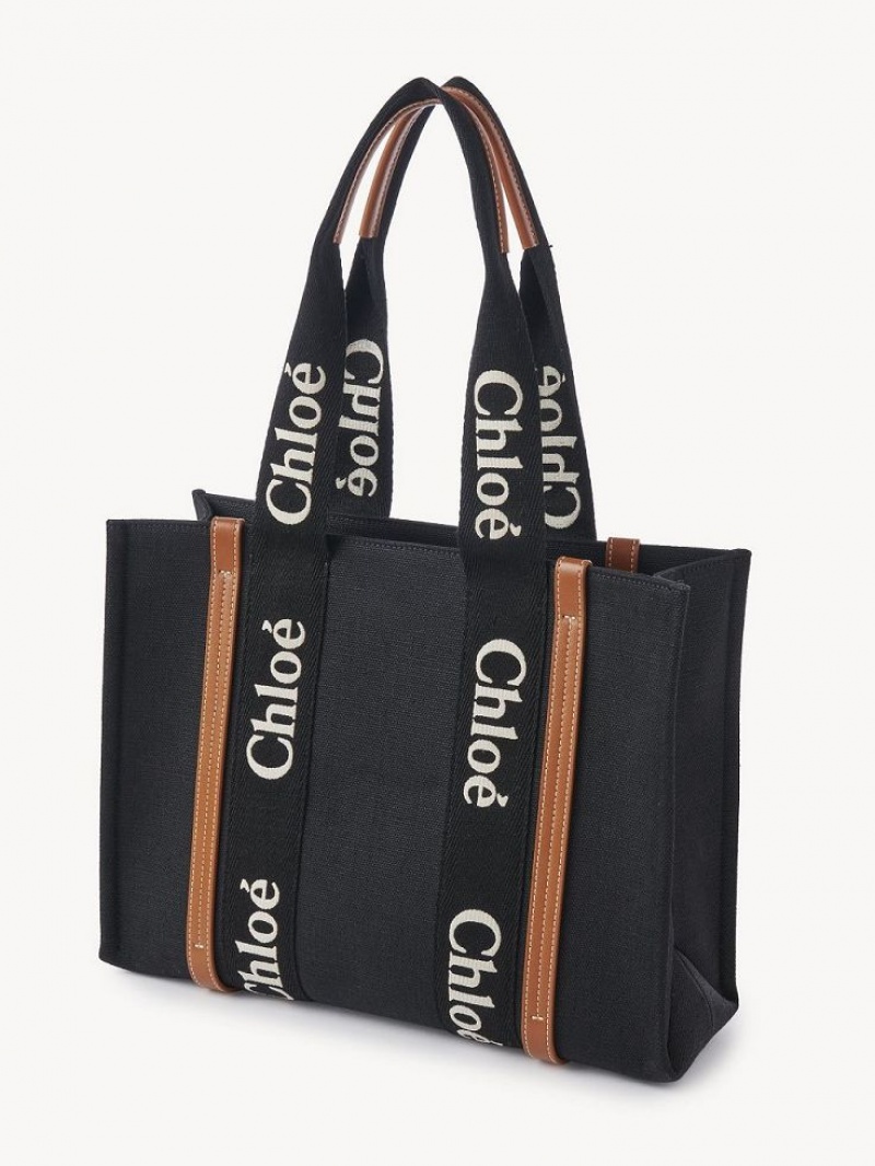 Chloe Medium Woody Tote Bags BLACK - BEIGE 1 | CHE-SR13387