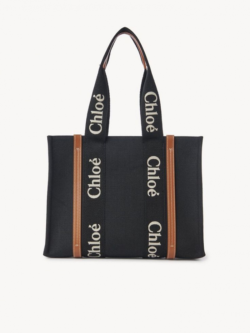 Chloe Medium Woody Tote Bags BLACK - BEIGE 1 | CHE-SR13387